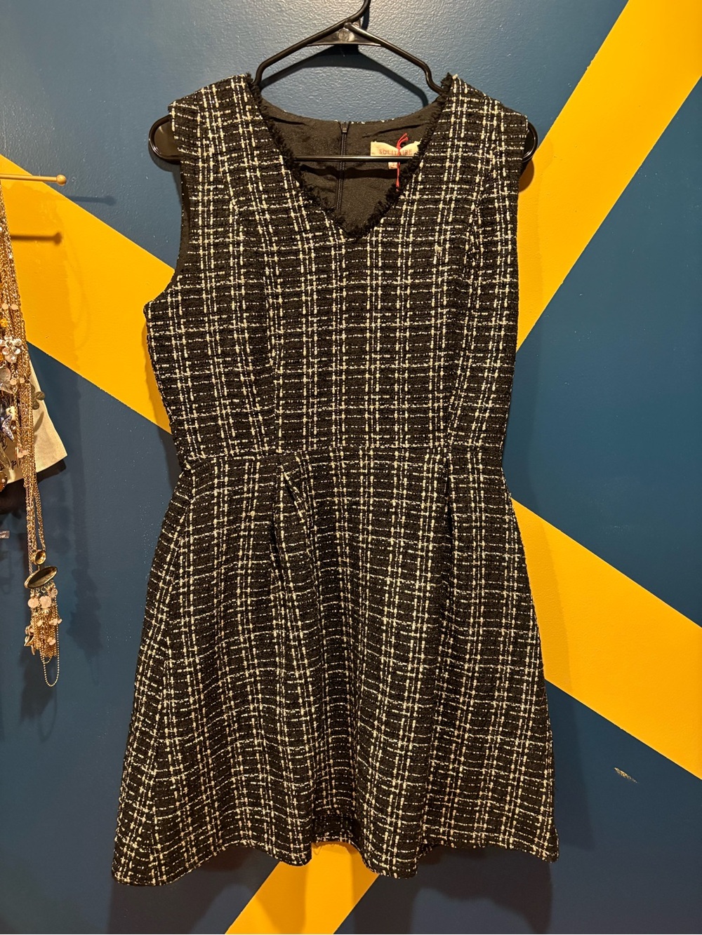Anthropologie Solitaire Black & White V-Neck Tweed Mini Dress NWT